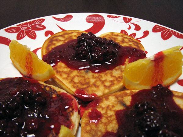Valentine Heart Chocolate Chip Pancakes with Blackberry Syrup Recipe