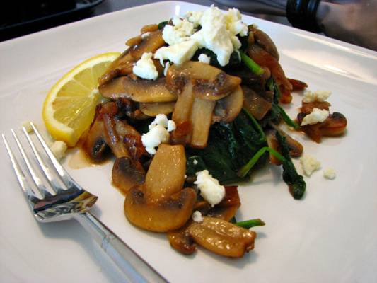 Sauteed Spinach and Mushrooms with Feta Recipe