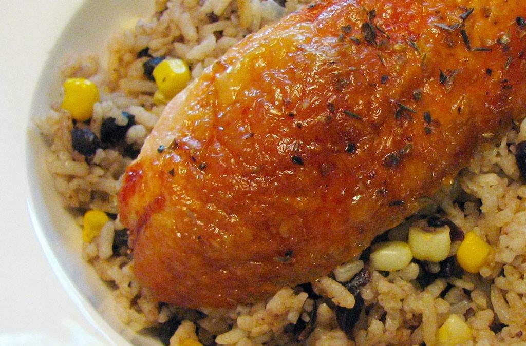 Basil & Oregano Roast Chicken with Southwestern Rice