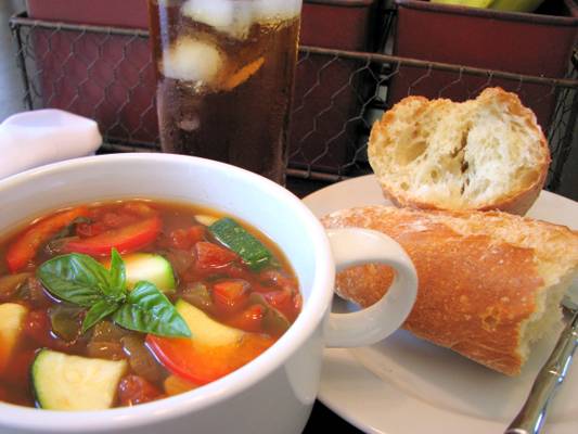 Tomato Basil Soup with Zucchini, Red Bell Peppers and Oregano Recipe