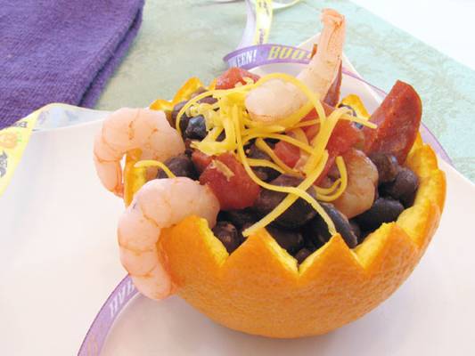 Spicy Black Beans with Shrimp and Chorizo in “Boo Bowls” Recipe