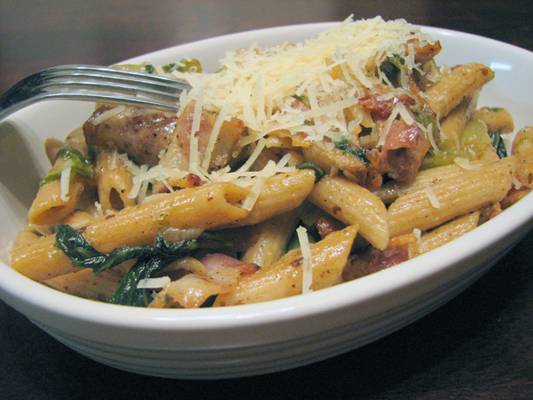 Penne with Bacon and Mustard Greens Recipe