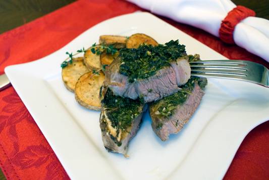 Herb Crusted Lamb Chops with Potato Medallions
