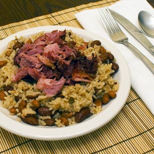 Braised Smoked Ham Shank with Beans and Rice