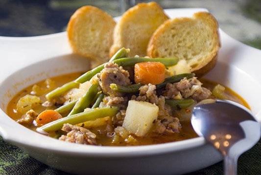 Spicy Sausage Soup. A treat on cold days, a delight when it's warm out.