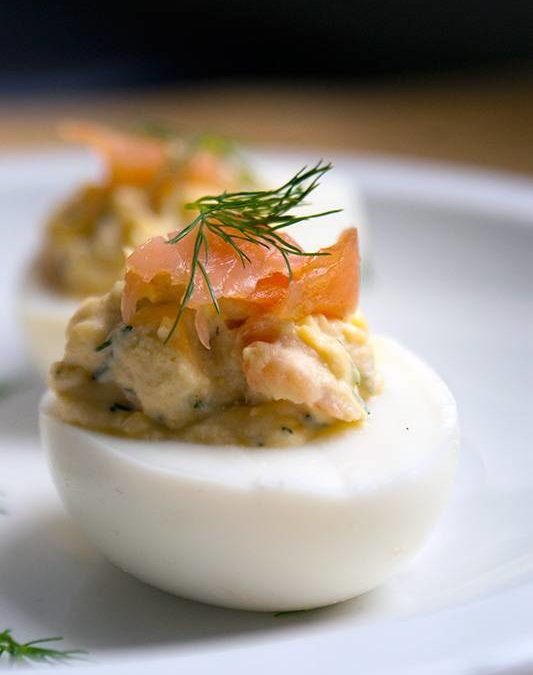 Smoked Salmon, Dill and Chipotle Deviled Eggs