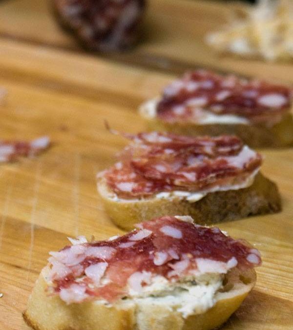 Crostini with Herbed Cream Cheese and Salami