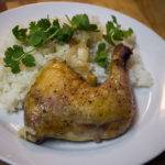 Baked Chicken Leg Quarters with Caramelized Onions.