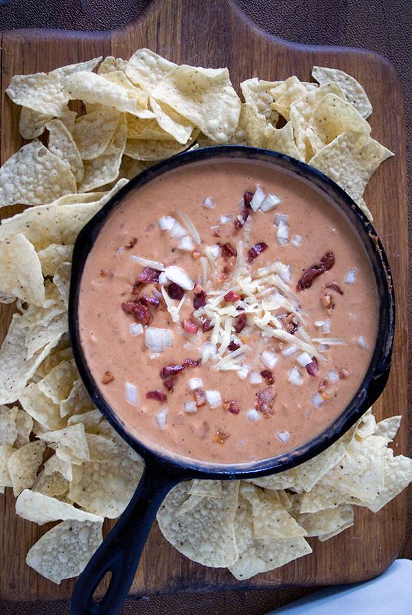 Bean and Bacon Dip with Salsa, Sour Cream and Cheddar