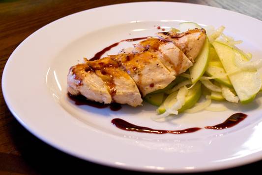 Pan Roasted Chicken with Pomegranate Reduction and Fennel Apple Salad Recipe