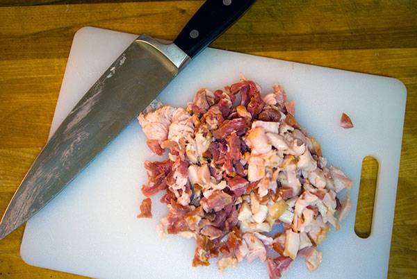 chop the bacon for bacon fried rice