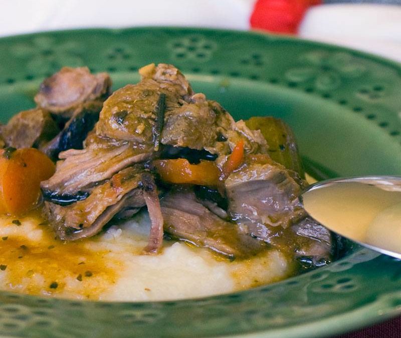 Beer Braised Beef Shank with Garlic Grits