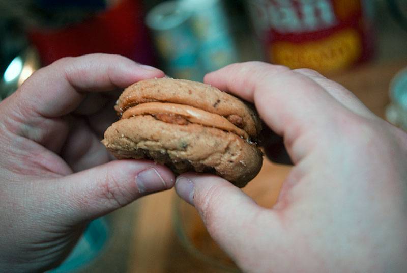 A good squeeze will make for the perfect peanut butter cup sandwich cookies.