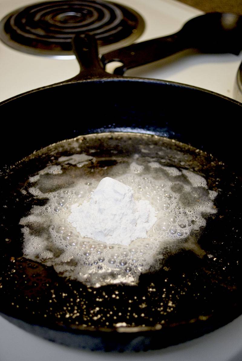 Making the roux for Southern white gravy