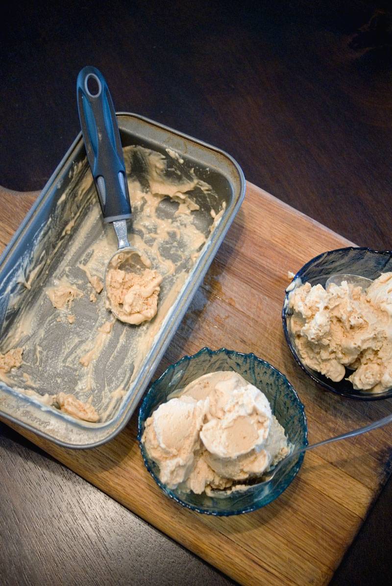 Peanut butter ice cream with a twist. It has peanut brittle in it!