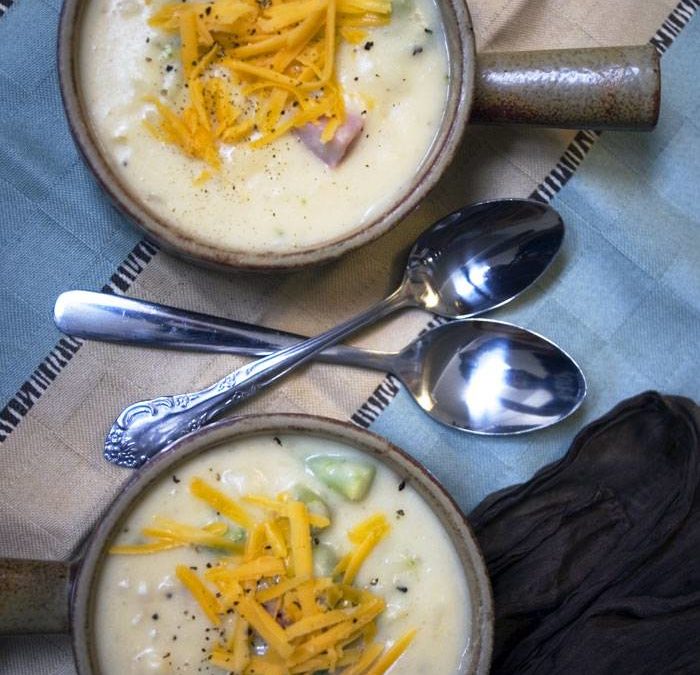 Quick & Easy Cheesy Potato Soup with Ham & Broccoli