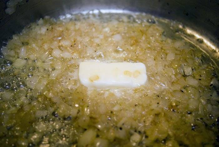 Onions go sizzle in the pan