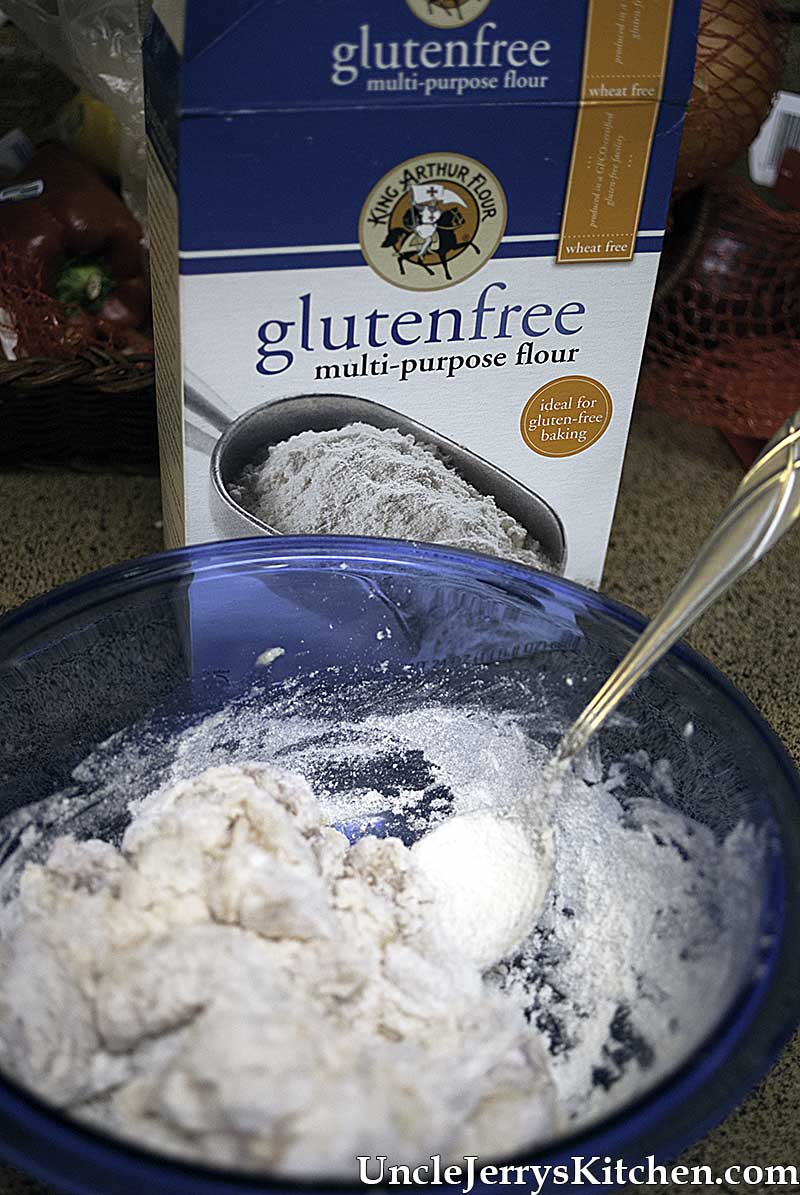 dredge the chicken in gluten free multi-purpose flour