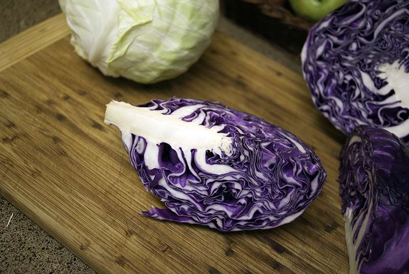 Cutting Red Cabbage for Asian cabbage and apple salad