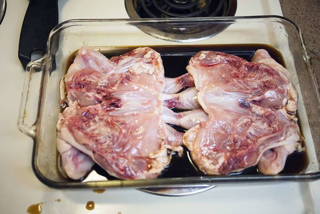 cornish hens marinating for Grilled Cornish Hens Glazed in Soy, Honey and Lemon #JuicyGrilledCornish #Ad