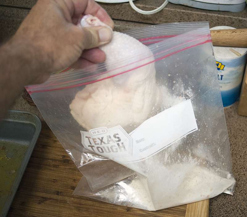 Coating chicken leg quarters in flour the easy way for Doritos crusted chicken