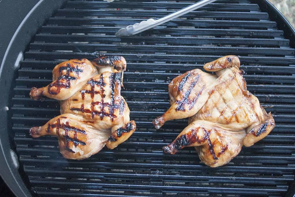 Grilled Cornish Hens with grill marks. Pretty! - Grilled Cornish Hens Glazed in Soy, Honey and Lemon #JuicyGrilledCornish #Ad