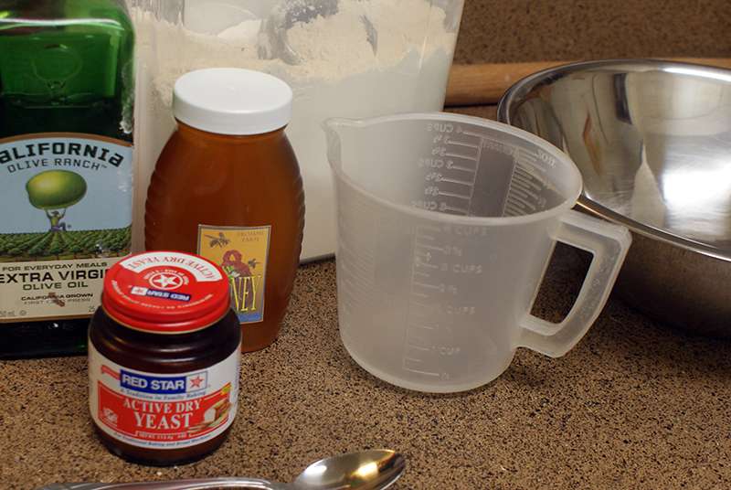 Ingredients ready for 5 minute pizza dough