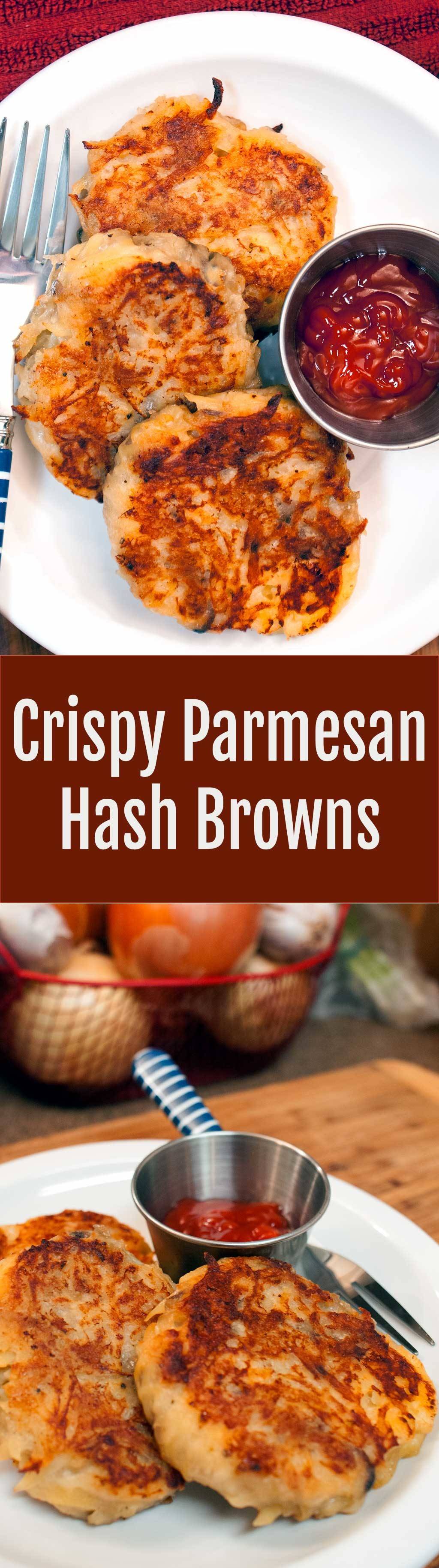 Crispy Restaurant Style Parmesan hash Browns. - Crispy on the outside and fluffy on the inside. (Sort of like latkes, but different.)