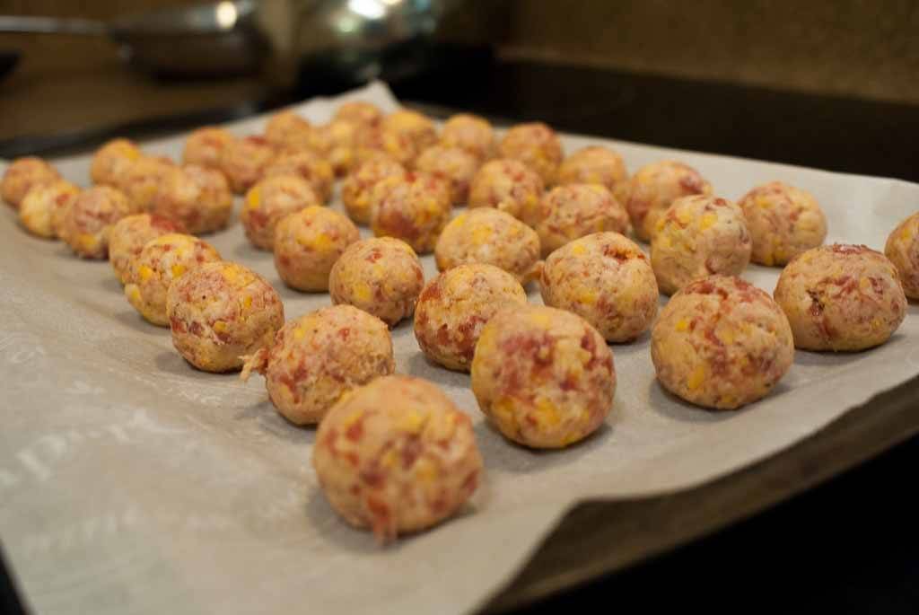 Sausage cheese balls ready for baking
