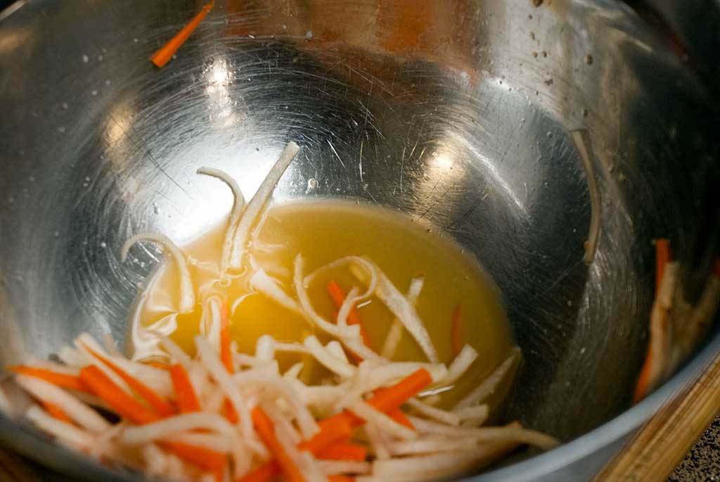 Liquid leftover from salting daikon and carrots for Namasu