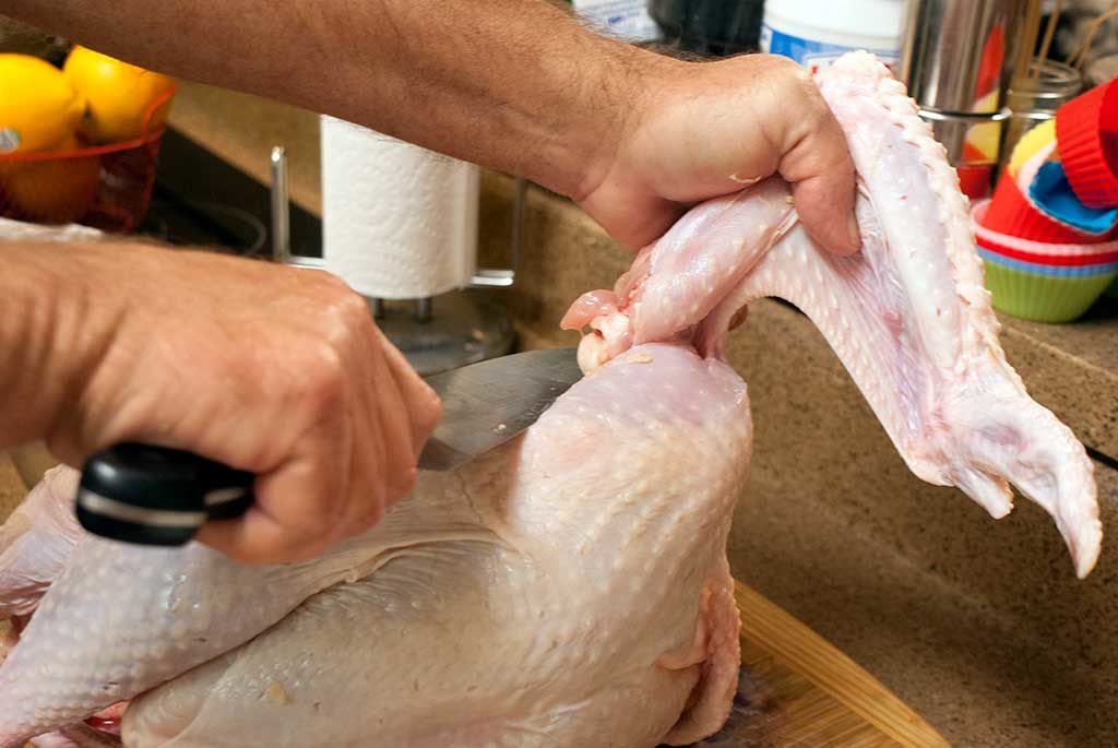 cutting the wing off a turkey - How to butcher a turkey series