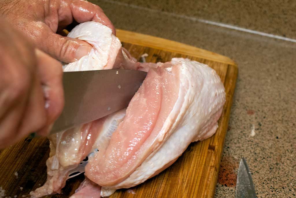 Knife position to remove breast meat - How to butcher a turkey series