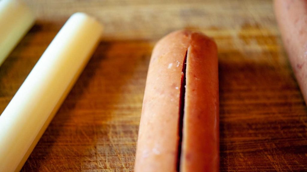 Mozzarella sticks and a split sausage dog