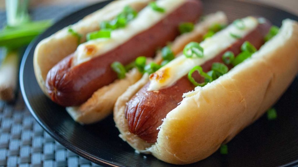 Hot dogs stuffed with mozzarella cheese