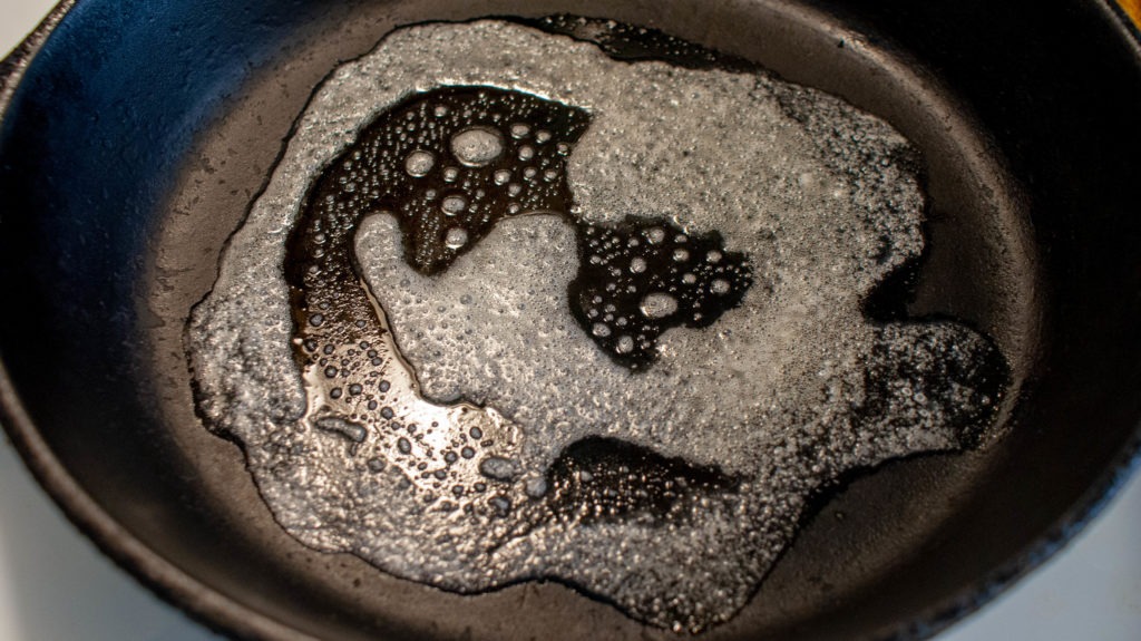 melte butter in a cast iron skillet