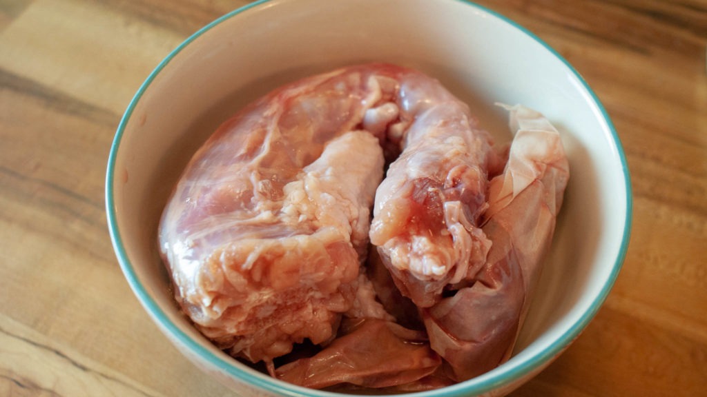 Turkey neck and giblets in a bowl