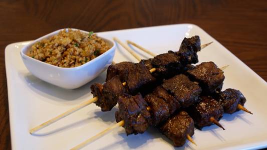 Moroccan-Style Beef Kabobs with Spiced Bulgur