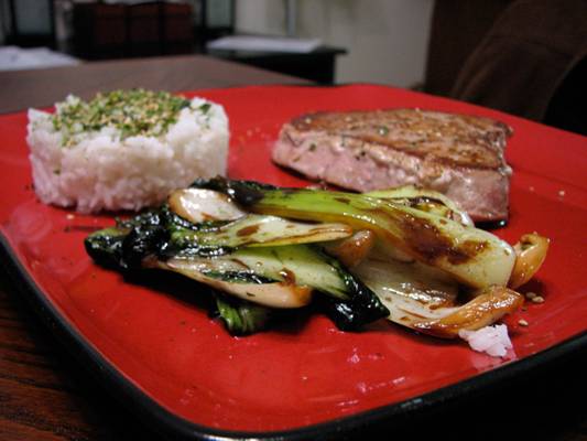 Seared Ahi Tuna with Baby Boc Choy and Seasoned Rice Recipe