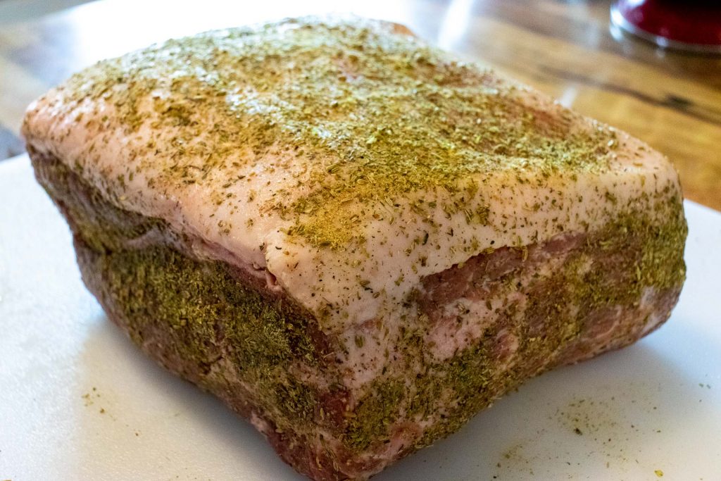 Pork roast rubbed in fennel, herbs, ad spices