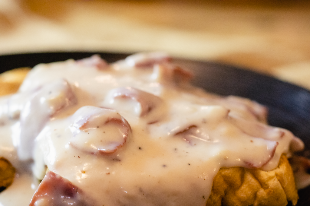 Creamed Chipped beef on toast. (Also known as Shit on a Shingle, S.O.S., Same old Stuff, Stew on a Shingle, SOS, Same old Shit.)